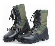 Men's lace up Combat Boots Military Boots faux Leather Canvas Shoes Green