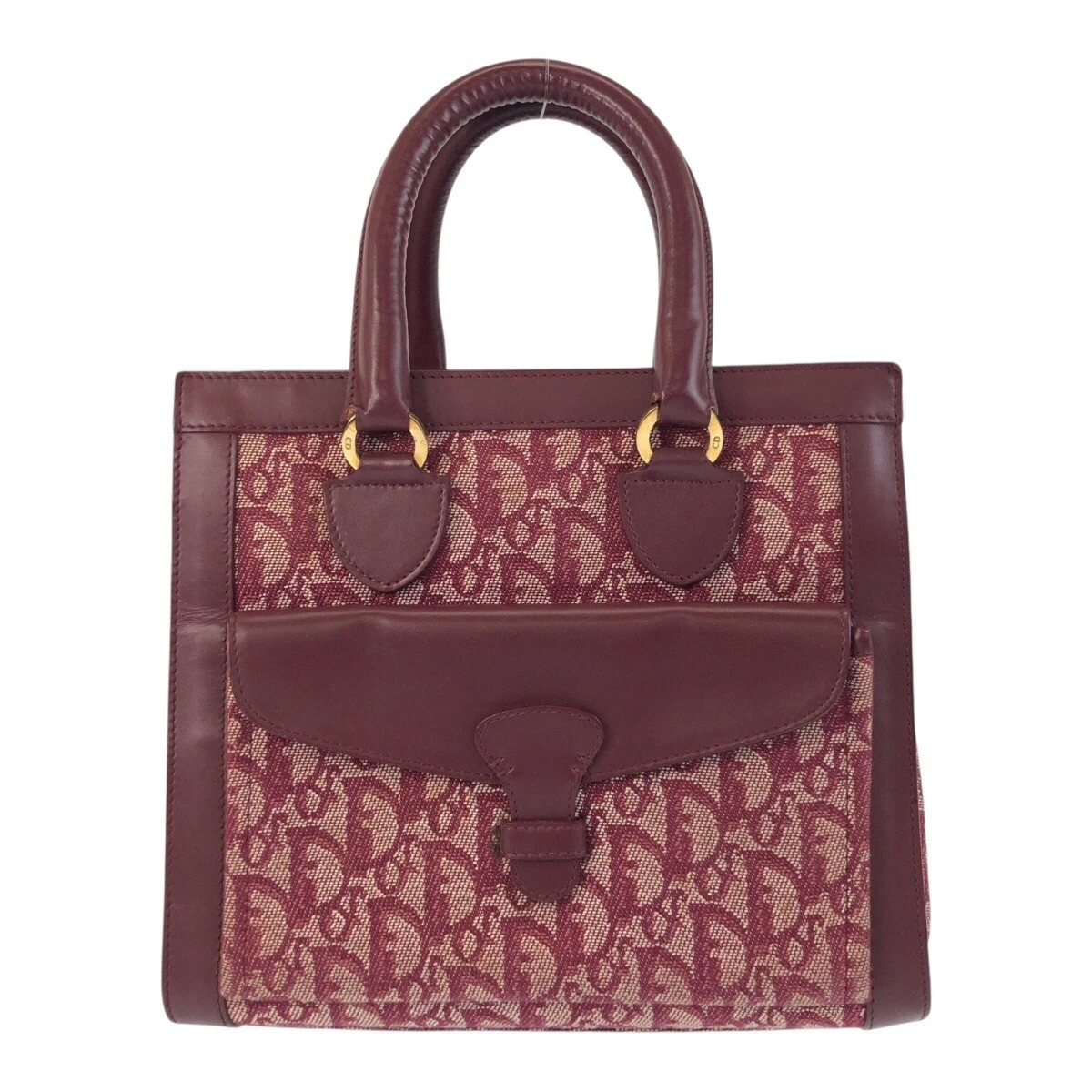 Sac à main trotteur Christian Dior fourre tout vin rouge or quincaillerie toile/cuir