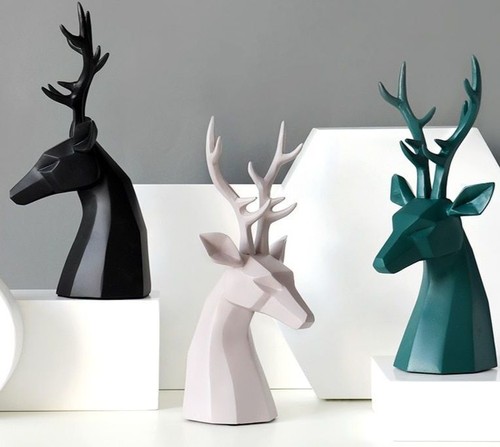 DEER HEAD FIGURINE RESIN DESK TABLE HOME DECOR MOO STATUE EUROPEAN STYLE 10 in - Picture 8 of 14