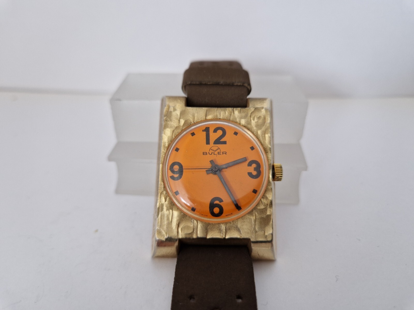 BULER Rectangular Orange Dial -Gold Plated - Mech… - image 3