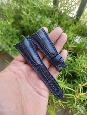 28/16 MM Navy Blue Genuine Belly Leather Skin Watch Strap Band-Wristband