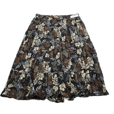 White Stag Skirt Womens 18/20W Black Casual Elastic Waist Floral Pull On Pleated