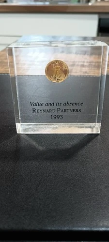 1/10 oz Gold American Eagle in lucite block. 1993 uncirculated.