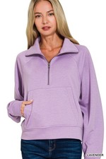 ZENANA  LAVENDER SCUBA HALF ZIP PULLOVER WITH KANGAROO POCKET  Fabric So Soft!