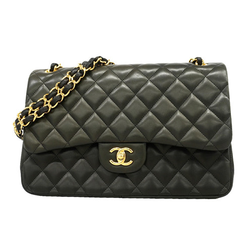 Chanel Double Flap Chain Shoulder Bag Quilted Lambskin Black Women's #OTB373