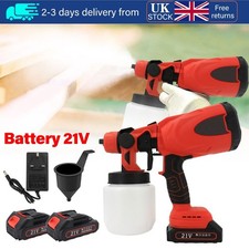 Cordless Paint Sprayer Fence Wall Airless 21V HVLP Spray Gun with 2 Battery UK