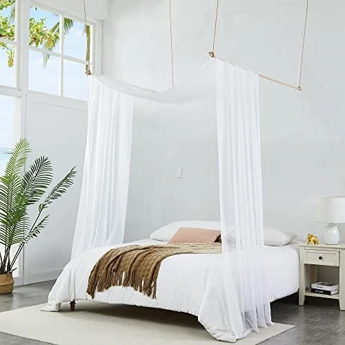  Cortinas con dosel de cama en tamaño de 55 x 288 pulgadas. Nuestro 55"W x 288"L (Pack de 1) Blanco Foto 2 de 4