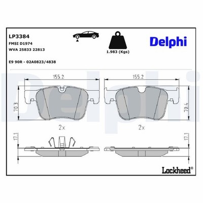 DELPHI Bremsbelagsatz Scheibenbremse LP3384 für PEUGEOT OPEL 508 BERLINGO DS A18