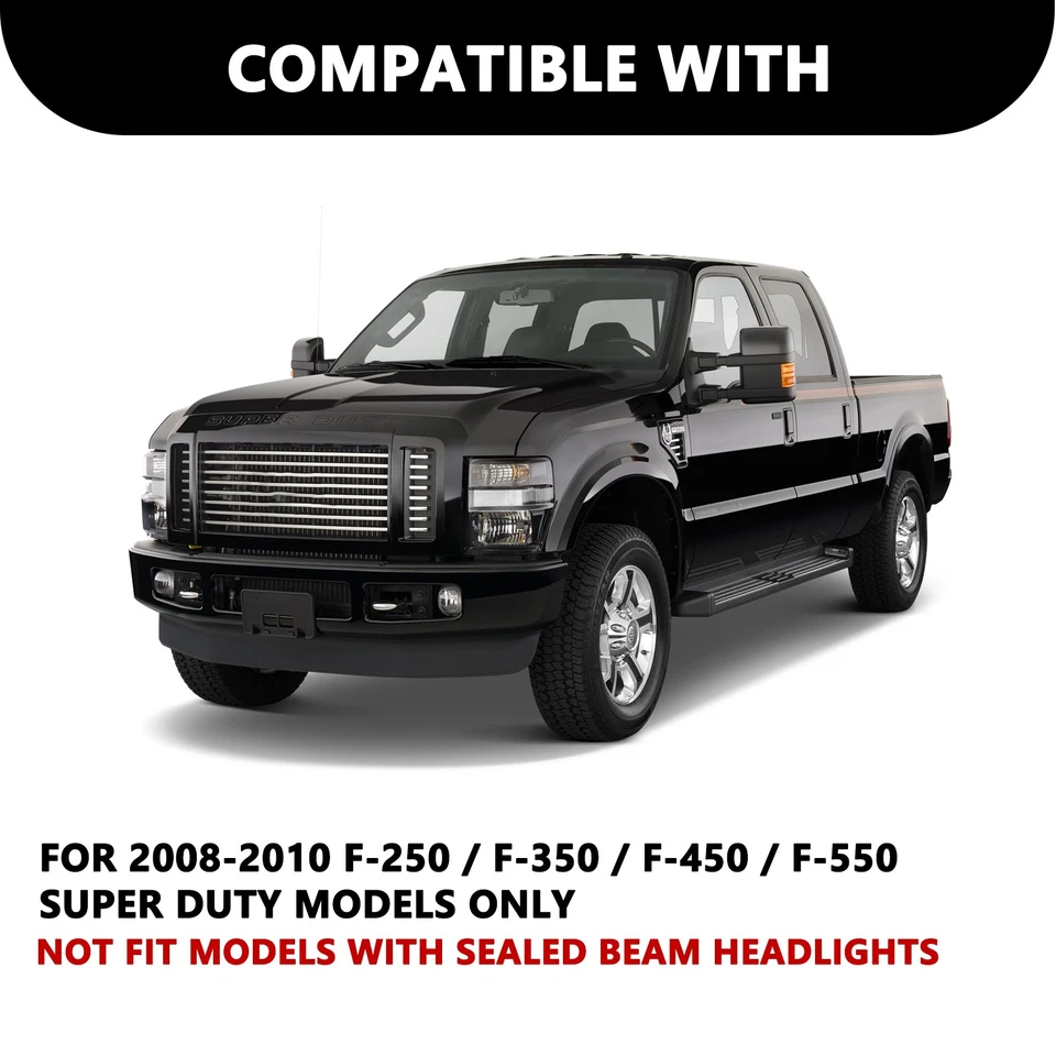 FOR 08-10 FORD F250 F350 SUPER DUTY BLACK HOUSING CLEAR CORNER HEADLIGHT LAMPS - Image 4 of 4
