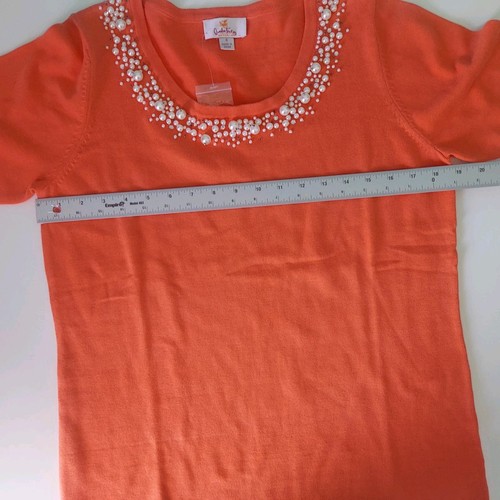 Quacker Factory Damen S Pullover orange Perlenausschnitt - Bild 4 von 6