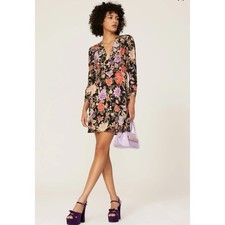 RIXO Jules Crepe De Chine Mini Dress In Peony Floral Black Women's Large $380