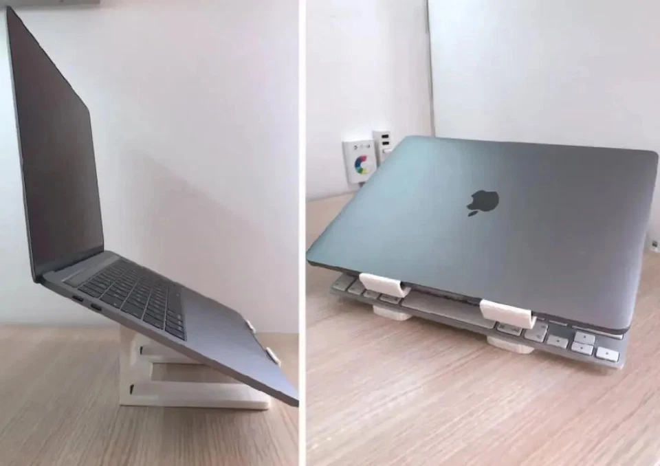 Soporte para computadora portátil de doble orientación | Organizador de escritorio ergonómico impreso en 3D Foto 2 de 4