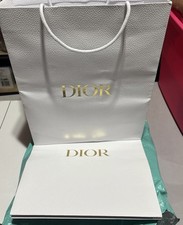 Christian Dior 2 White Pebble Texture Gold Logo Accent Shopping Gift Bag 17  