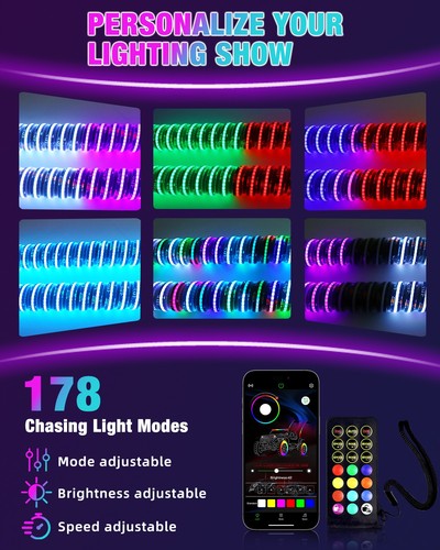 2X 1-4FT ATV UTV COB LED Fat Whip Lights RGB Spiral Chasing App & Remote Control - Picture 4 of 35