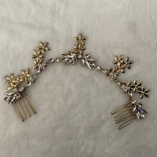 Gold Tone Rhinestone Floral Bridal Hair Comb Wedding Prom Headpiece Crystal Vine