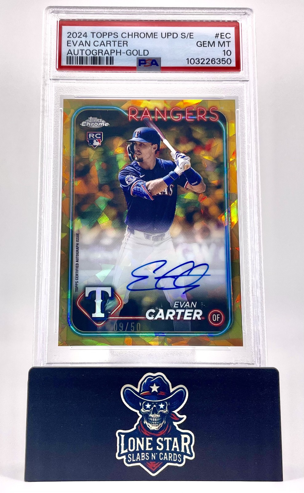 2024 Topps Chrome Sapphire Update Autograph #EC Evan Carter Gold PSA 10 #/50