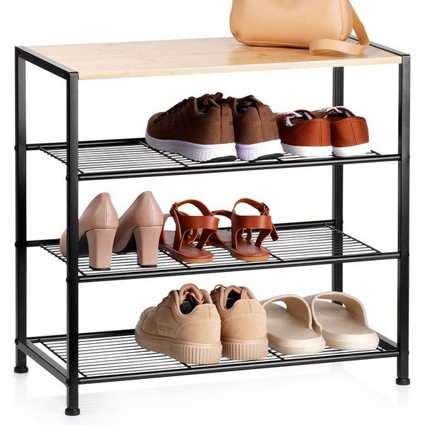 Schuhregal SchuhstäNder Schuhablage Metall Schwarz 4-StöCkig 60X30X57 Cm-image