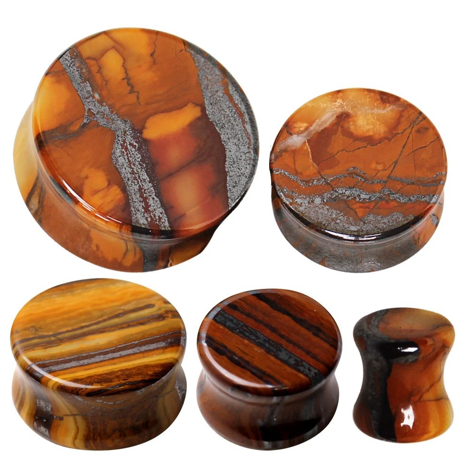 PAR de tapones de silla de montar de piedra de jaspe al atardecer natural Foto 2 de 4