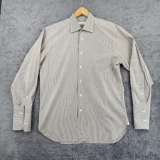 Ermenegildo Zegna Dress Shirt 16.5 42 Brown Stripe French Cuff Cotton Luxury