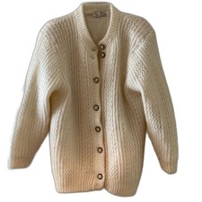 Vintage 80s Oversized Cream Ivory Hand Knit Cardigan Noble Lady Button Front L