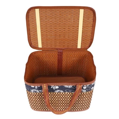 Panier d'emballage cadeau en couvercle Panier en bambou portable porte-légumes - Photo 1/4