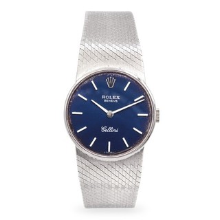 Rolex Cellini 18K White Gold Sterling Silver Bracelet Hand Wind Women's Watch