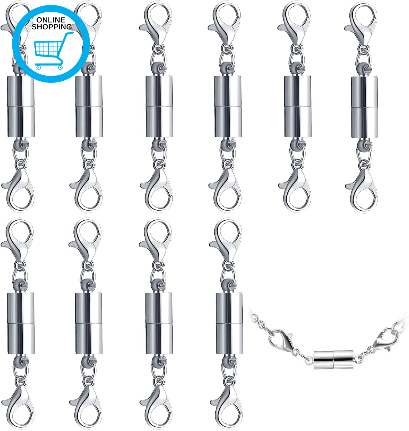 Magnetic Necklace Clasps 10 Pcs, Bracelet Closures with Double Lobster Clasp Nec