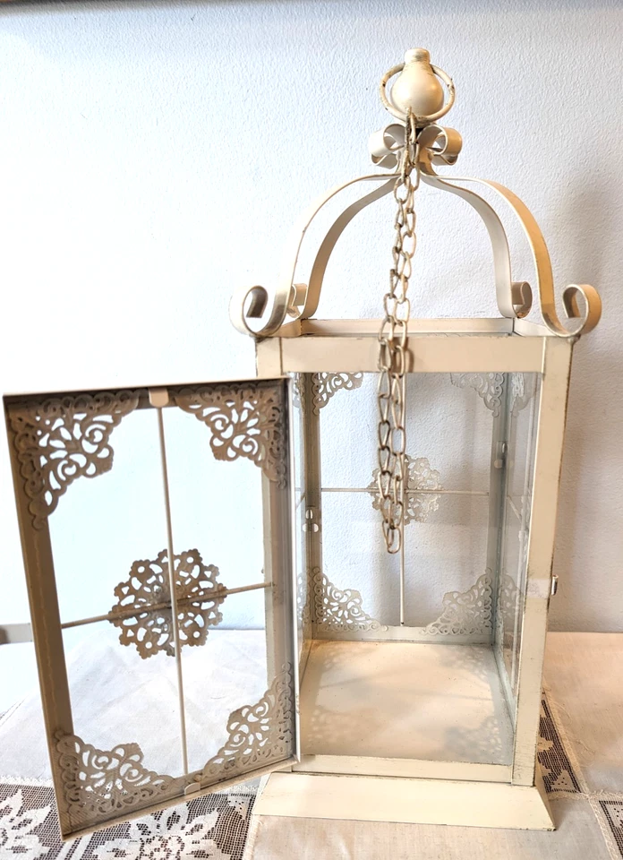 Vintage-Pier 1 Decorative Metal Lantern With Glass Panels-Crystal Stones -17" H - Image 3 of 4