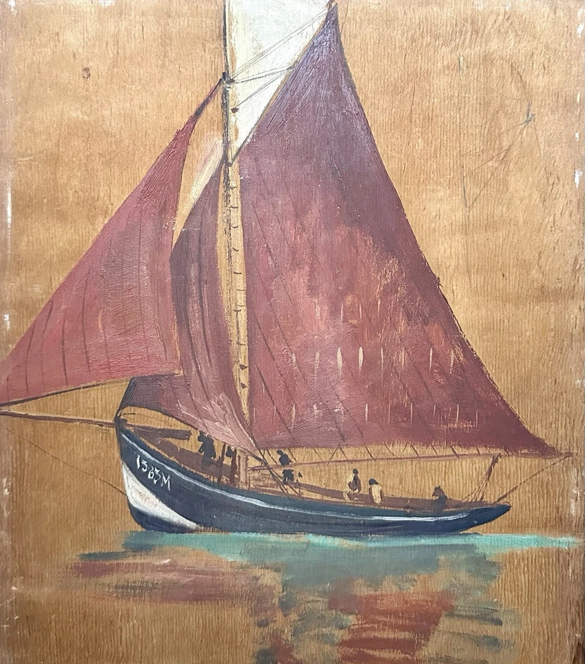 Tableau Ancien Bateau Voilier Mer Bretagne Finistère Port Peinture à Identifier - Photo 3/4