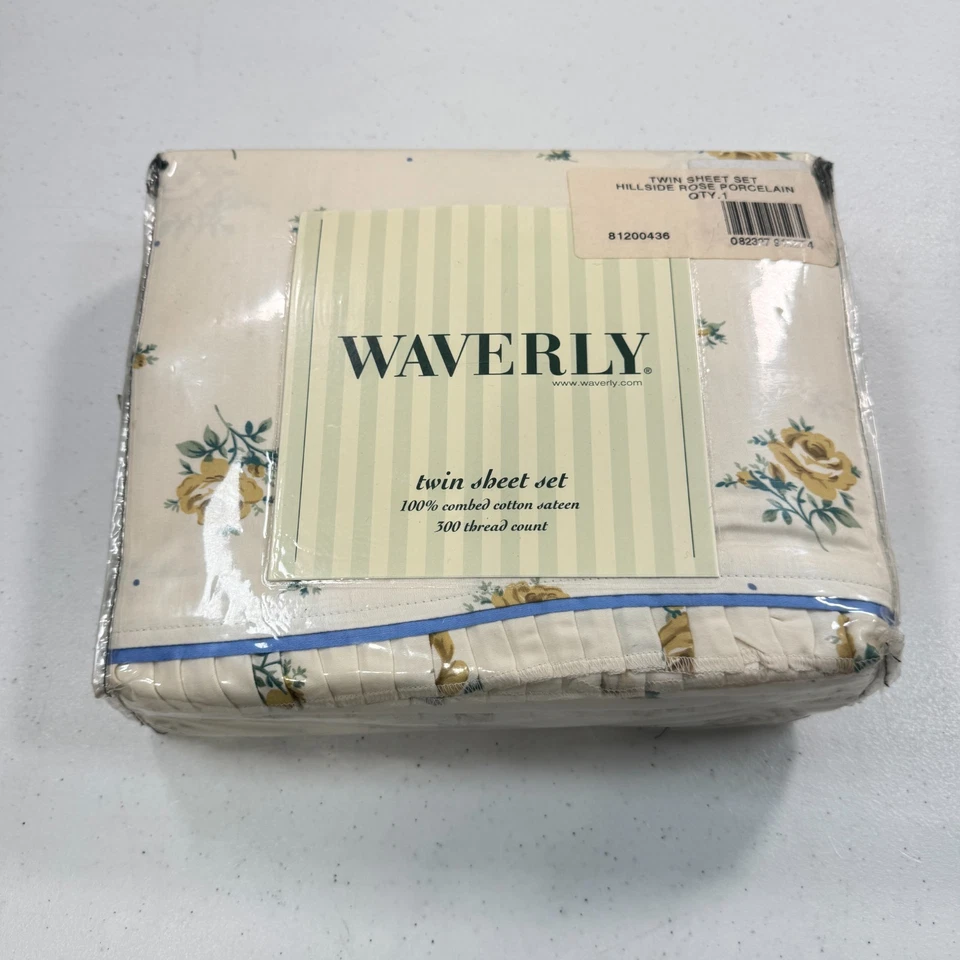 vintage waverly twin sheet set yellow hillside roses 100% cotton sateen - Image 2 of 4