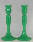 Fenton Vintage Jadeite Glass Pair Candlesticks Candle Holders 10.5" Tall Slender