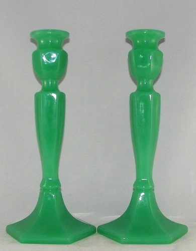 Fenton Vintage Jadeite Glass Pair Candlesticks Candle Holders 10.5" Tall Slender