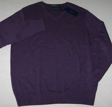 NWT Polo Ralph Lauren SOFT PURPLE PIMA COTTON V-Neck Sweater Men's LT GREEN Pony