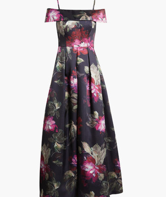 NEW, Eliza J Floral Off-the-Shoulder Gown in Navy Mutli Sz 10 #LD252