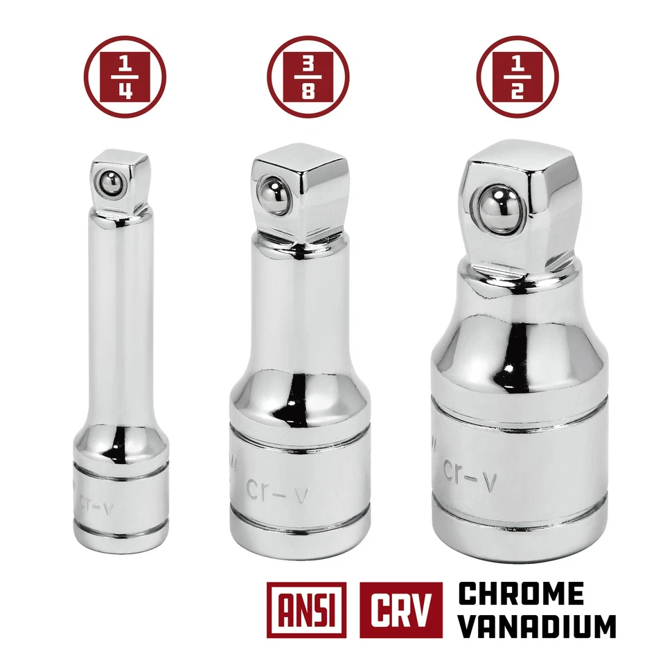 Powerbuilt 3 Pc. 2 in. Long Wobble Extension Bar Set, 1/4, 3/8, /1/2 in. Drive - Image 2 of 4