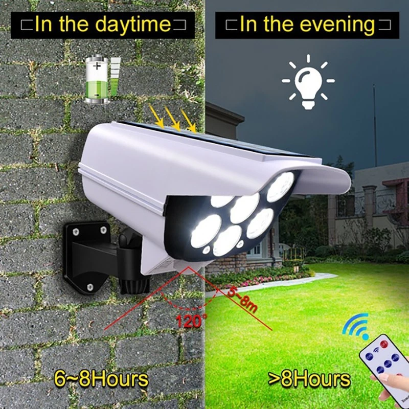 77 LED Solar Power PIR Motion Sensor Fake Camera Wall Light Outdoor Garden Lamp - Image 3 of 4