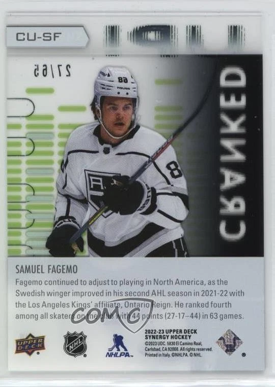 2022-23 Upper Deck Synergy Cranked Up Green /65 Samuel Fagemo #CU-SF Rookie RC - Image 2 of 2