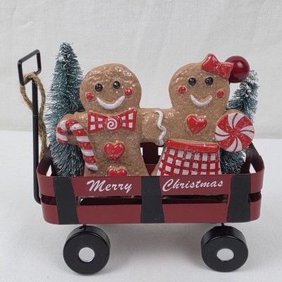 Merry Christmas Gingerbread Couple Wagon Cookies Peppermint Candy Ornament