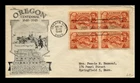 US COVER OREGON TERRITORY CENENNIAL FDC SCOTT 964 BLOCK OF 4 LOWRY ARISTOCRATS