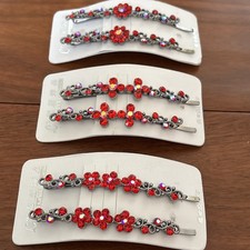 Rhinestone Crystal AB Bobby Pins Barrette Hair Clips Red 3 Sets Fairy Vtg Look