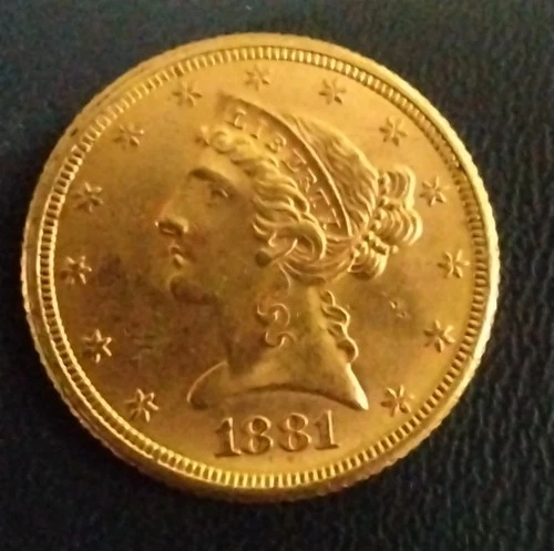 1881 $5 GOLD US LIBERTY HEAD HALF EAGLE STRONG DETAIL $5 GOLD PIECE COIN