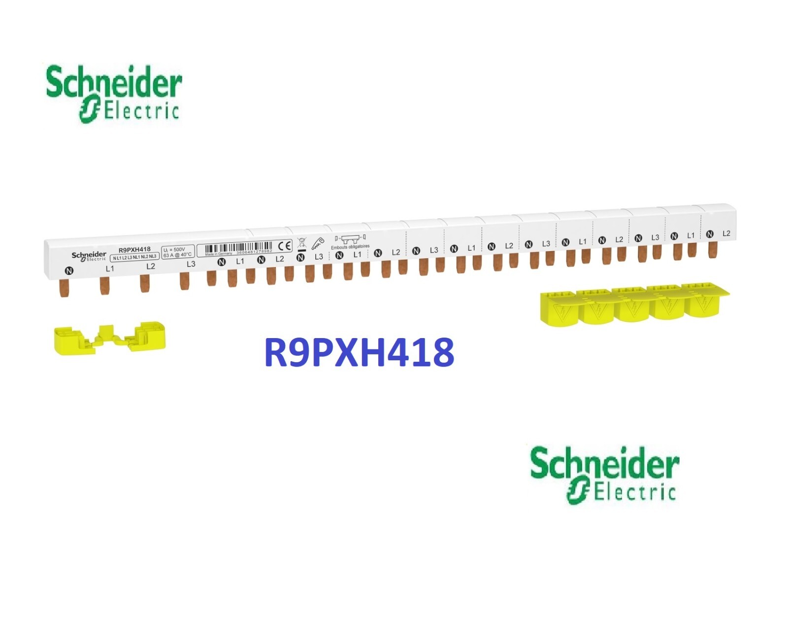Peigne de raccordement Resi9 xp 3P+N 63A - 18 modules Schneider R9PXH418