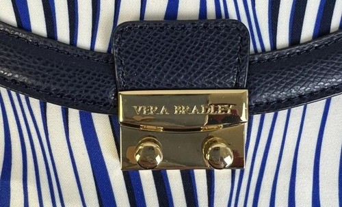 Vera Brad;ey Tess Crossbody Wavy Stripe Handbag Blue Shoulder Bag LeatherTrim - Picture 6 of 10