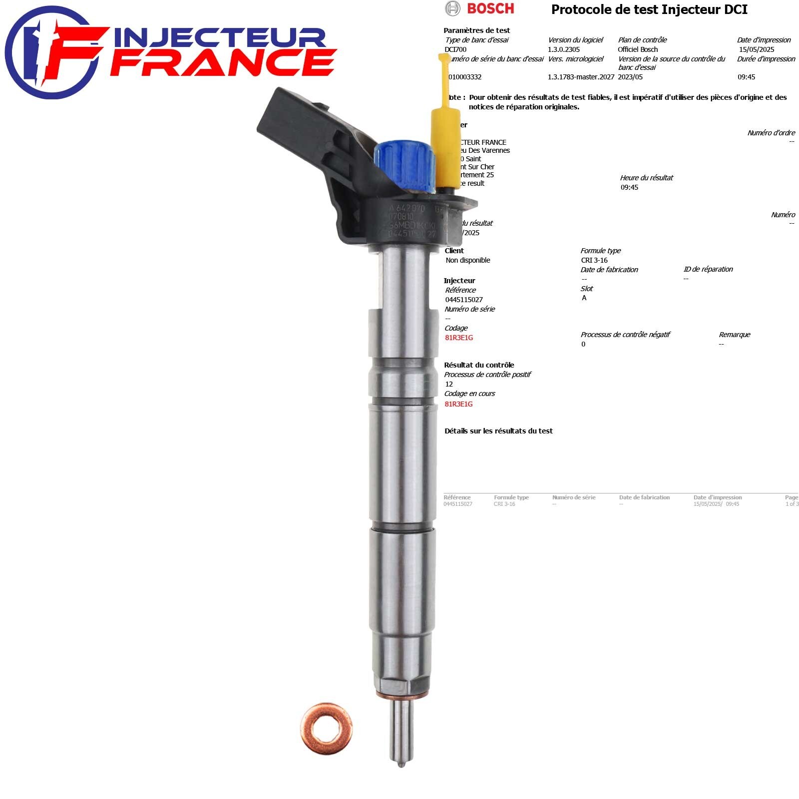 Injecteur 0445115027 0445115064 Mercedes E S ML OM642 A6420701387 A6420700587
