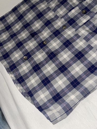 APC Button Shirt Mens L Plaid L/S Blue Gray Pink Chest Pockets Mid Weight READ! - Picture 16 of 16