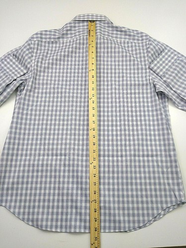 Perry Ellis Men's Button Up Shirt 16.5 Large Blue Checkered Slim Fit Long Sleeve - Picture 7 of 10