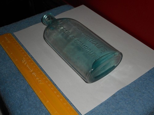 LYDIA E PINKHAM Vegetable Compound Aqua Blue Glass Quack Medicine Bottle 8.5" - Picture 3 of 12