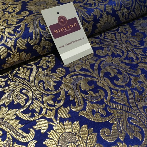 Indian Floral gold metallic banarsi brocade faux silk fabric 44" Wide M692 - Picture 6 of 42