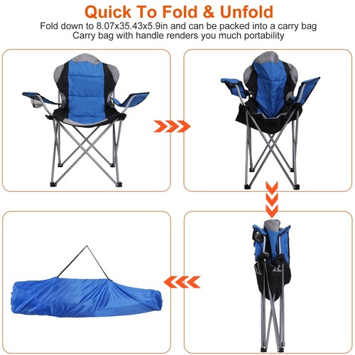 Foldable Camping Chair Heavy Duty Steel Outdoor Beach Chair w/ Cup Holder 330LBS - Picture 7 of 29