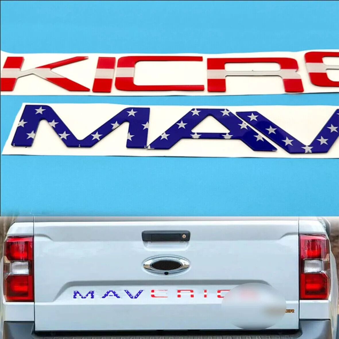 USA Flag Tailgate Insert Letters Adhesive Emblems For 2022-2024 MAVERICK Badges